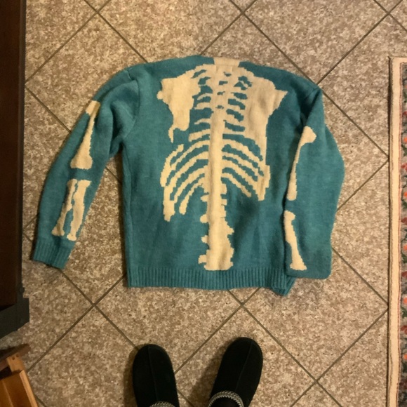 Men's Teal Skeleton Crewneck Sweater - Picture 1 of 2